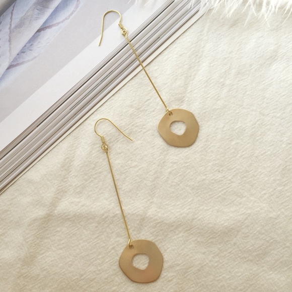 Original Design Brass Disc Drop Earrings - Picture 2 of 2